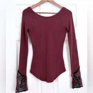 Free People Bali Babe Cuff Thermal Scoop Back Top Maroon Small